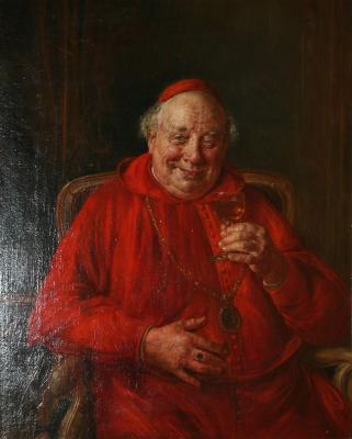 The Cardinal in Red or Cardinal Drinking Wine