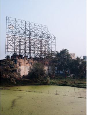 Metal, water, concrete, trees and space