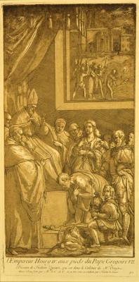 The Emperor Heinrich IV kneeling before Pope Gregory VII (after painting by Federico Zuccaro)