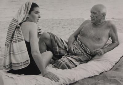 Pablo Picasso on the Beach at Cannes, France;Pablo Picasso on the Beach at Cannes, France